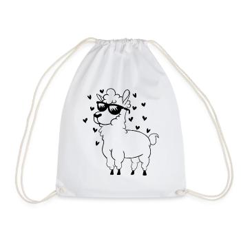 Llama Alpaca Hearts - Animal Llama Farmer Alpaca - Drawstring Bag - white - Front