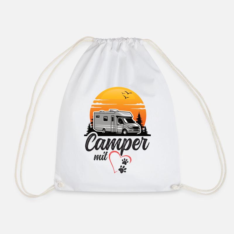 Camper mit Herz und Pfoten Hund Camping - Turnbeutel - Weiß