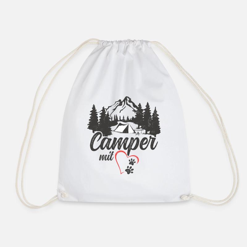 Camper mit Herz und Pfoten Hund Camping - Turnbeutel - Weiß