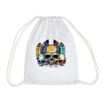 Colorful Skull Feathers Pattern Peace Gothic - Drawstring Bag - white - Front
