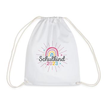 Schulkind 2023 / Ich bin 1. Klasse / Regenbogen - Turnbeutel - Weiß - Vorne