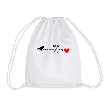 Bird makes a little beep in my heart - Drawstring Bag - white - Front