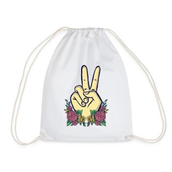 Peace Hand Sign Floral Positive Peace Lover - Drawstring Bag - white - Front