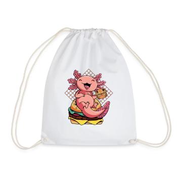Axolotl Pet Cute Eating Burger and Drinks - Drawstring Bag - white - Front