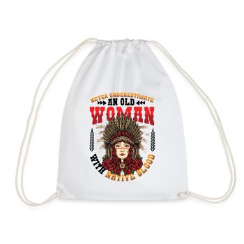Old Women with Native Blood Indian Native - Drawstring Bag - white - Front