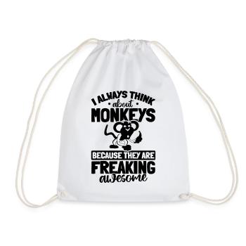 Orangutan Monkey Lover - I always think about Monk - Drawstring Bag - white - Front