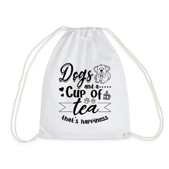 Dogs And A Cup Of Tea That's Happiness - Dog Lover - Drawstring Bag - white - Front