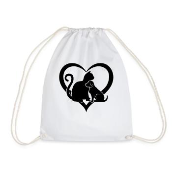 Funny Cat & Dog Heart - Dog and Cat Lover Dog Love - Turnbeutel - Weiß - Vorne
