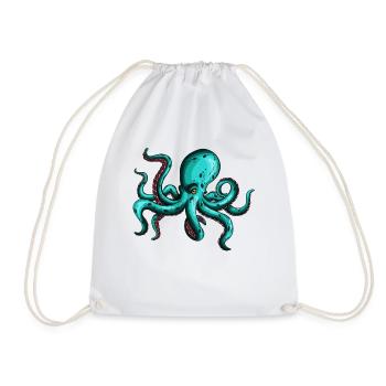 8 Armed Blue Octopus Squid Fan Lover - Drawstring Bag - white - Front