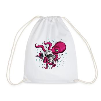 Space costume with octopus alien and cosmonaut - Drawstring Bag - white - Front