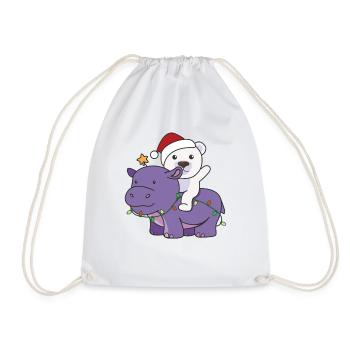 Weihnachts Hippo Eisbär frohe Weihnachten Hippo - Turnbeutel - Weiß - Vorne
