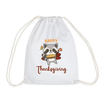 thanksgiving day outfits turkey raccoon with pie - Drawstring Bag - white - Front