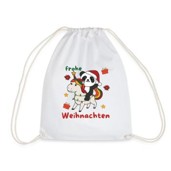 Weihnachts Einhorn Panda frohe Weihnachten Einhorn - Turnbeutel - Weiß - Vorne