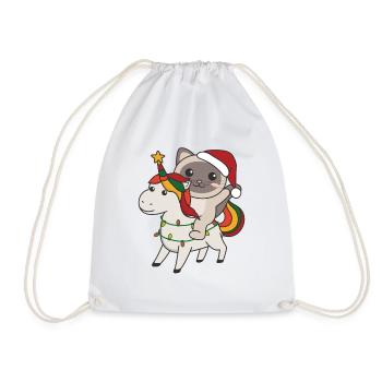 Weihnachts Einhorn Katze frohe Weihnachten Einhorn - Turnbeutel - Weiß - Vorne