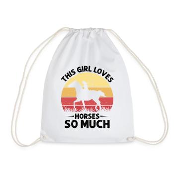 This girl loves horses so much Western culture - Drawstring Bag - white - Front