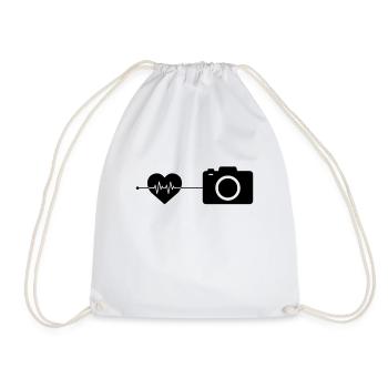 Camera Photography Heartbeat - Drawstring Bag - white - Front