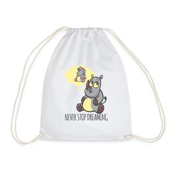 Rhinoceros dreams of the unicorn never give up - Drawstring Bag - white - Front