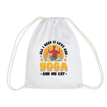 All I need is love, yoga and cat - Drawstring Bag - white - Front