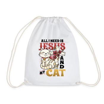 All I need is Jesus and my cat - Drawstring Bag - white - Front