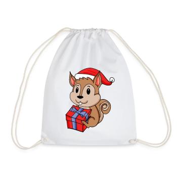 Bébé écureuil de Noël avec cadeau - Sac de sport léger - blanc - Devant