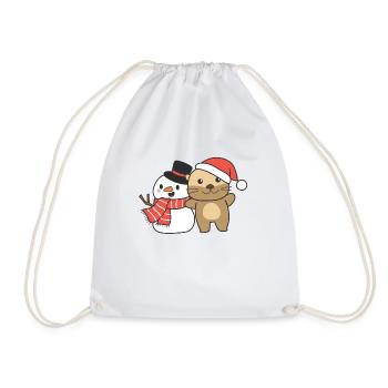 Loutre avec bonhomme de neige en hiver pour Noël - Sac de sport léger - blanc - Devant