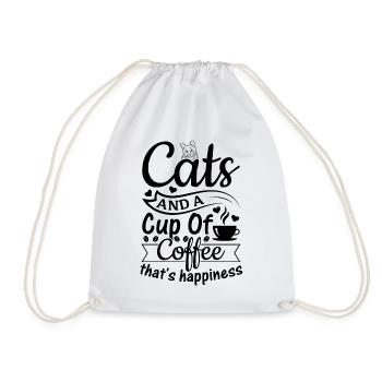 Cats And A Cup Of Coffee That's Happiness - Cat Lo - Drawstring Bag - white - Front