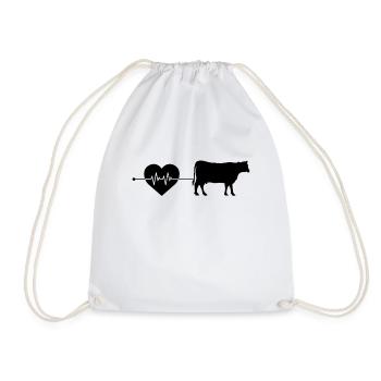 Cow Beef Heartbeat - Drawstring Bag - white - Front