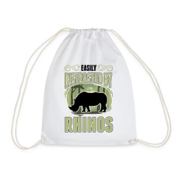Easily distracted by Rhinos Rhino - Drawstring Bag - white - Front