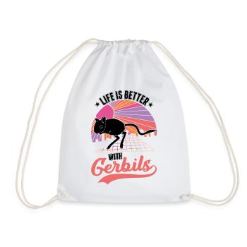 Life is better with Gerbil's gerbil - Drawstring Bag - white - Front