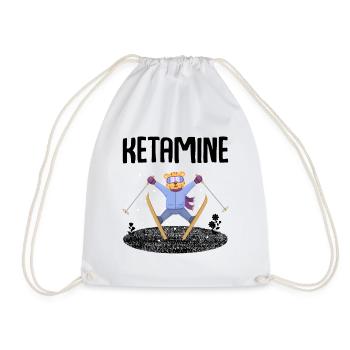 Ketamine Skiing Jumping Bear Black - Drawstring Bag - white - Front