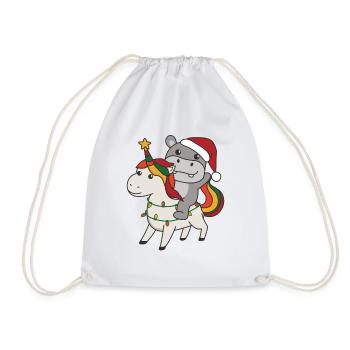 Weihnachts Einhorn Hippo frohe Weihnachten Einhorn - Turnbeutel - Weiß - Vorne