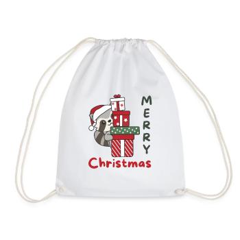 Raccoon Christmas Gift Winter Raccoons - Drawstring Bag - white - Front