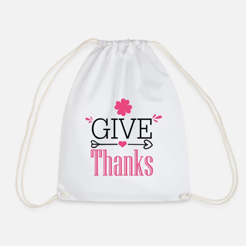 Give Thanks - Drawstring Bag - white