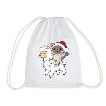 Katze Lama Alpaka Weihnachten Schnee Winter Tiere - Turnbeutel - Weiß - Vorne