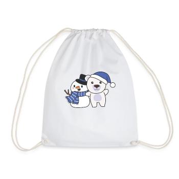 Polar bear with snowman in winter for Christmas - Drawstring Bag - white - Front
