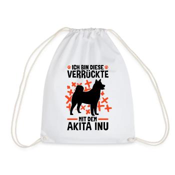 Verrückte mit dem Akita Inu japanischer Spitz - Turnbeutel - Weiß - Vorne
