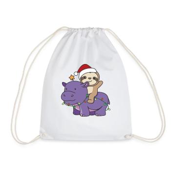 Weihnachts Hippo Faultier frohe Weihnachten Hippo - Turnbeutel - Weiß - Vorne