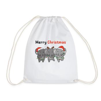 Elephant Christmas Animals Elephants Merry Christmas - Drawstring Bag - white - Front
