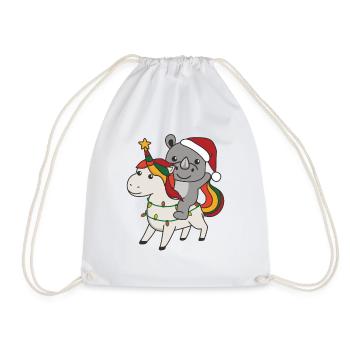 Christmas Rhinoceros Merry Christmas Unicorn - Drawstring Bag - white - Front