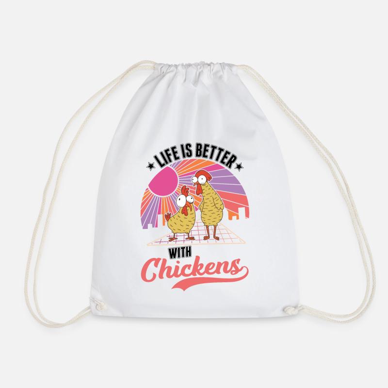 Life is better with chicken farmer - Drawstring Bag - white