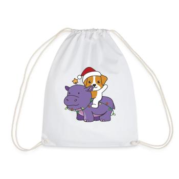 Christmas Hippo Jack Russell Merry Christmas - Drawstring Bag - white - Front