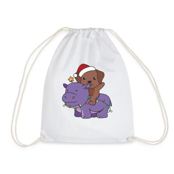 Christmas Hippo Labrador Merry Christmas Dogs - Drawstring Bag - white - Front