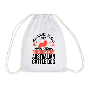 Alter Mann mit Australian Cattle Dog Treibhund - Turnbeutel - Weiß - Vorne