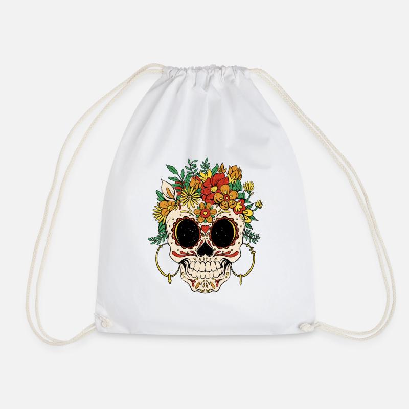 Blumenkranz Schädel Día de Muertos - Turnbeutel - Weiß
