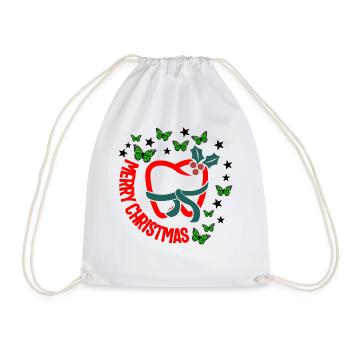 Merry Christmas Shirt, Dentist Tooth Cherry Gift - Drawstring Bag - white - Front
