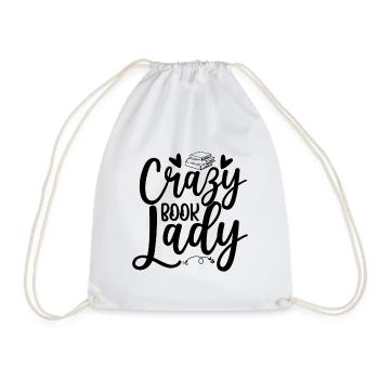 Crazy Book Lady - Drawstring Bag - white - Front