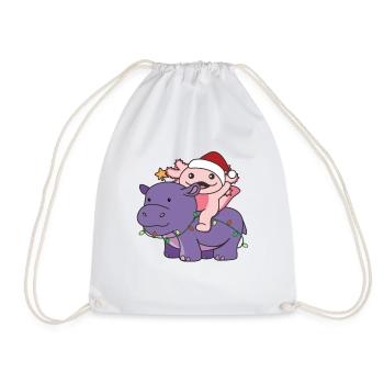 Christmas Hippo Axolotl Merry Christmas Hippo - Drawstring Bag - white - Front
