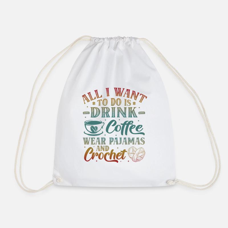 Coffee pajamas and crochet - Love Crocheting - Drawstring Bag - white