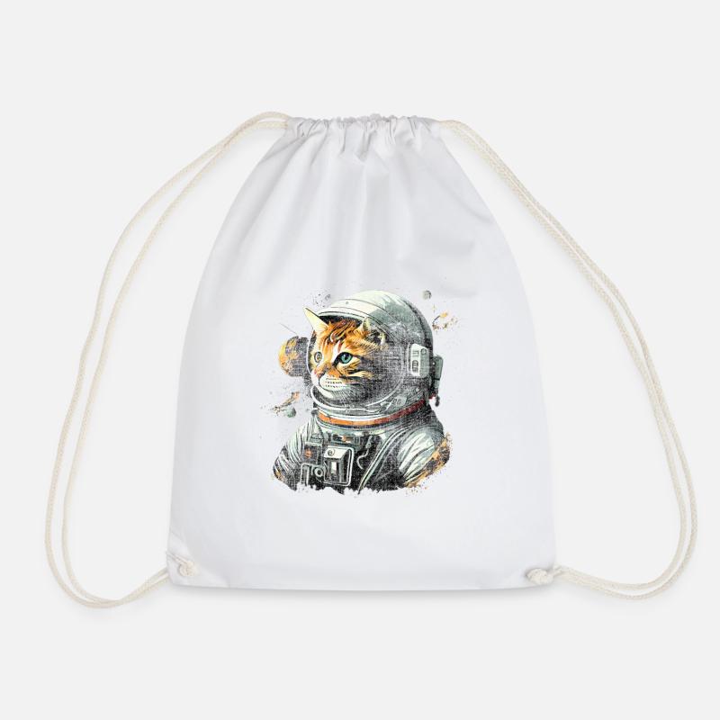 cat astronaut spacecat infinite space - Drawstring Bag - white