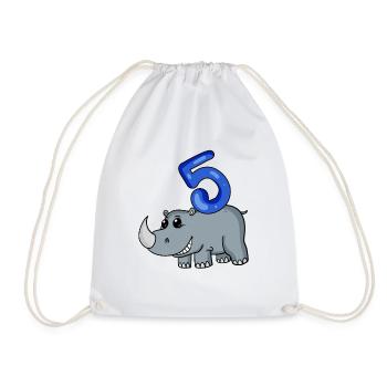 5 Jahre alt - 5. Geburtstag mit Tier Motiv - Turnbeutel - Weiß - Vorne